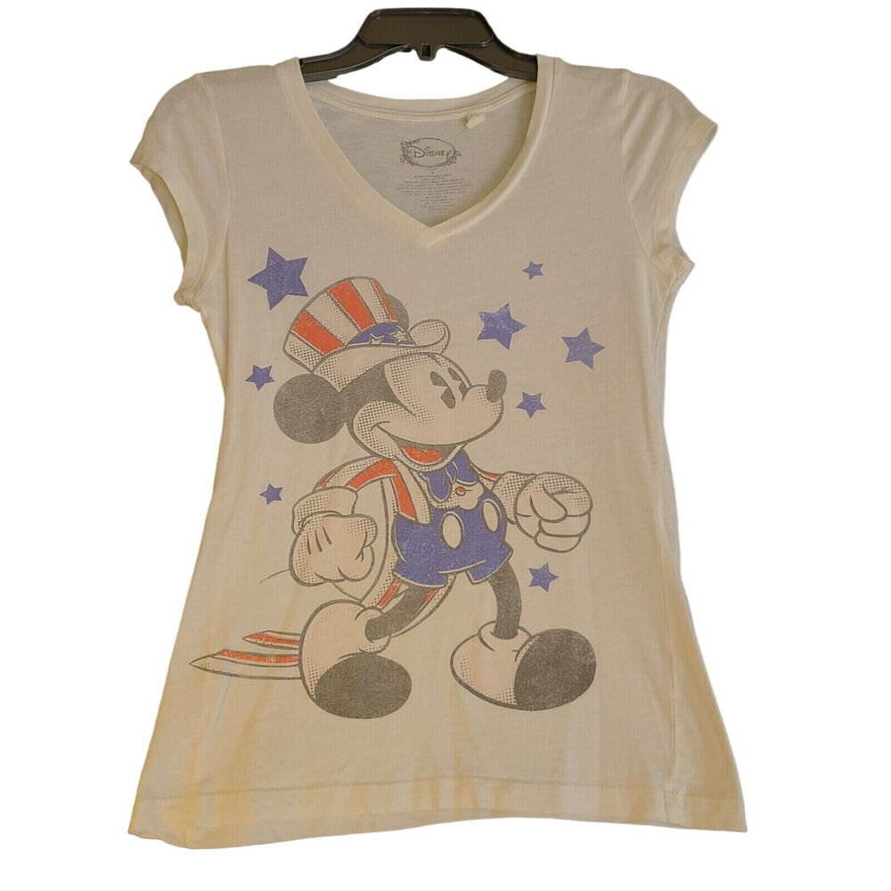 Disney Womens T-Shirt White Size XS 100% Cotton Mickey Patriotic Pullover